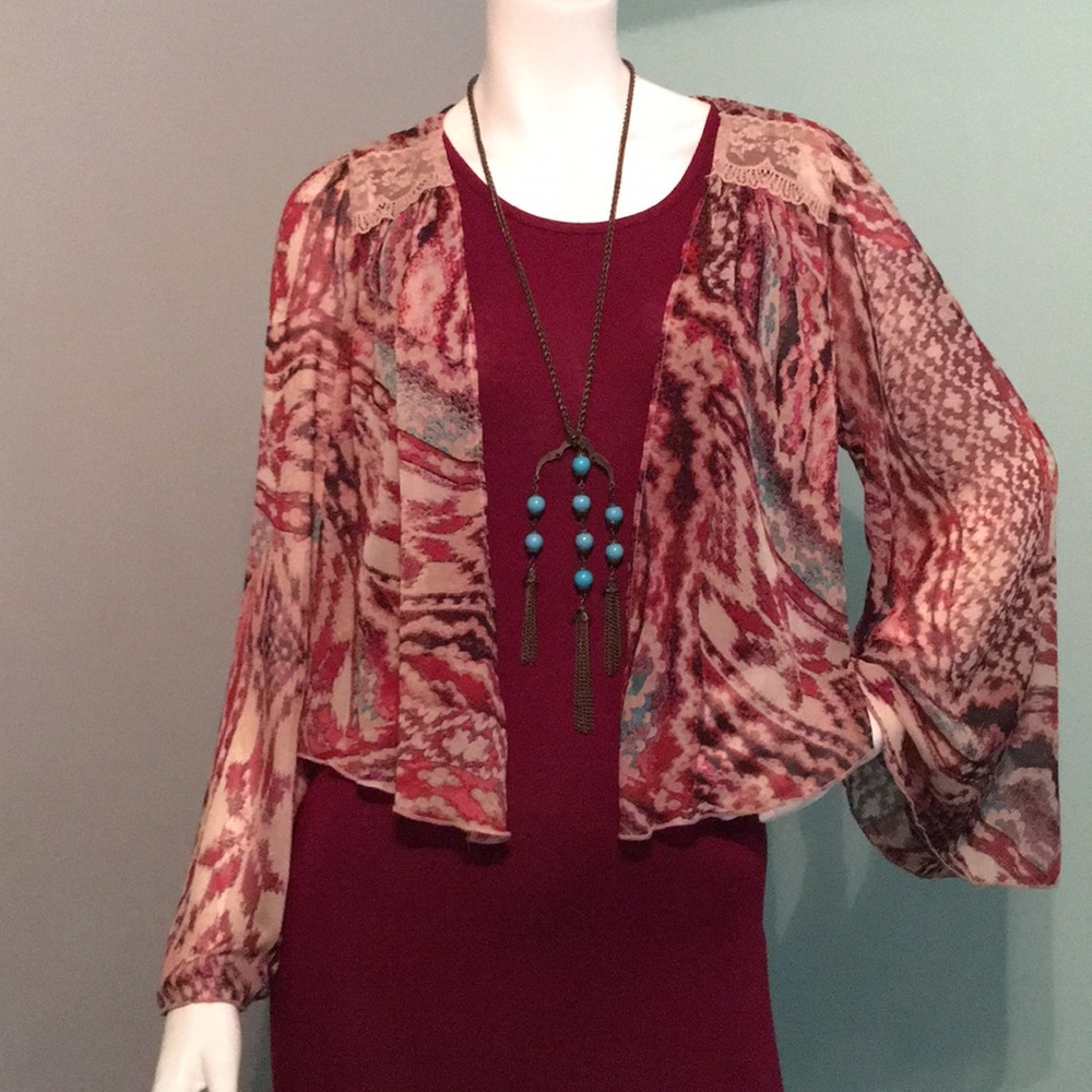 NWOT Forever 21 Boho Print Open Front Long Sleeve Top Small